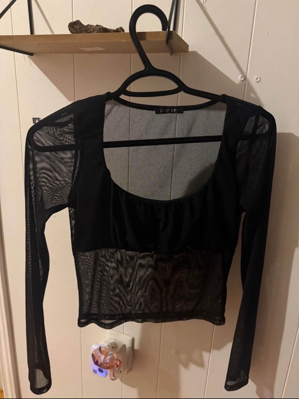 Papermoon Black Sheer Long-Sleeve Crop Top